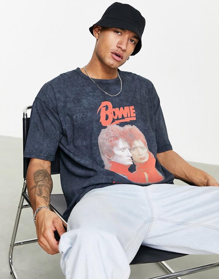 Topman Oversized Fit T-shirt With Front And Back David Bowie Print In Black