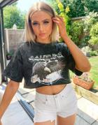The Couture Club Loungewear Cropped Motif T Shirt In Black Wash