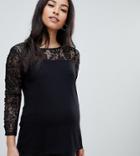 Asos Design Maternity Nursing Double Layer Top With Lace Insert-black