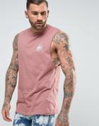 Asos Longline Sleeveless T-shirt With Dropped Armhole & Symbol Back & Chest Print - Pink