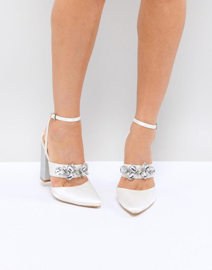 Be Mine Bridal Lucid Ivory Satin Embellished Heeled Shoes - White