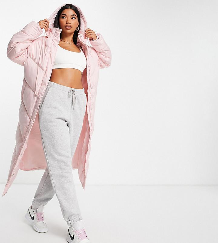 Missguided Maxi Chevron Padded Jacket In Pink