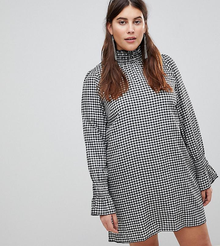 Ax Paris Plus Gingham High Neck Dress - Multi