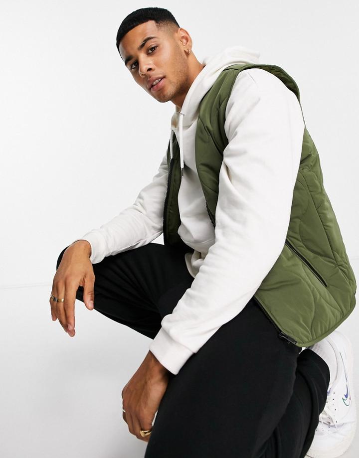 Selected Homme Quilted Vest In Green