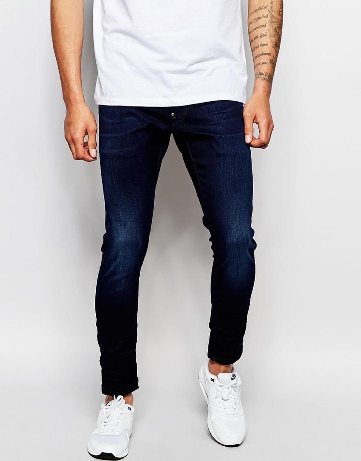 G-star Jeans Defend Super Slim Skinny Fit Slander Indigo Superstretch Dark Aged - Blue