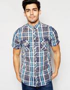 Brave Soul Summer Check Short Sleeve Shirt - Blue