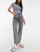 Only Jagger Low Waist Straight Leg Jeans In Gray Acid Wash