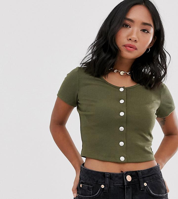 Glamorous Petite Button Through Crop Top In Rib-green