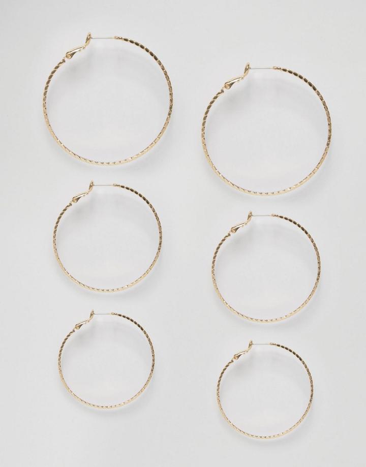 Asos Pack Of 3 Large Textured Hoop Earrings - Gold