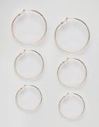 Asos Pack Of 3 Large Textured Hoop Earrings - Gold
