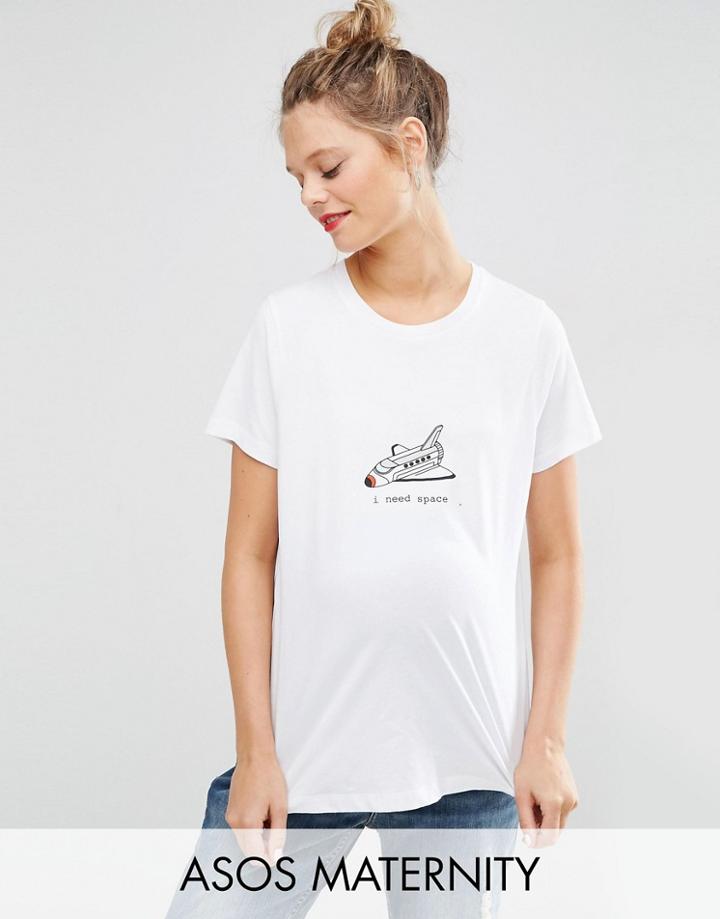 Asos Maternity T-shirt With I Need Space Print - White