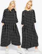 Asos White Grid Oversized Jumpsuit Dress