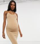 Flounce Maternity Basic Jersey Cami Dress In Camel-neutral