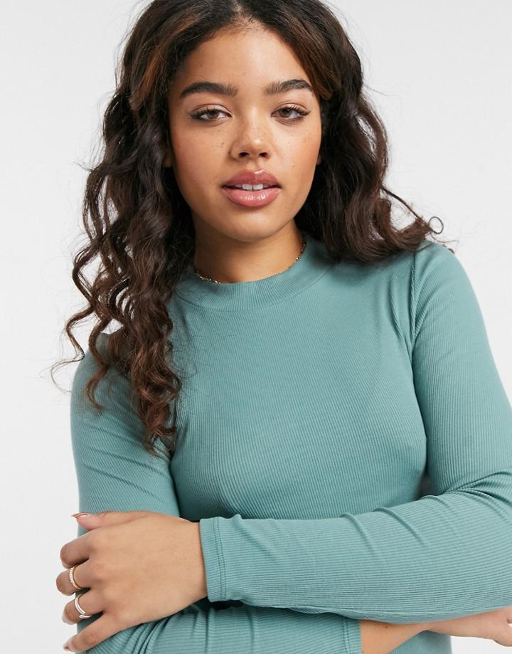 Monki Samina Organic Cotton Long Sleeve Top In Green