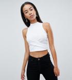 Asos Design Tall Sleeveless Twist Front Crop Top - White