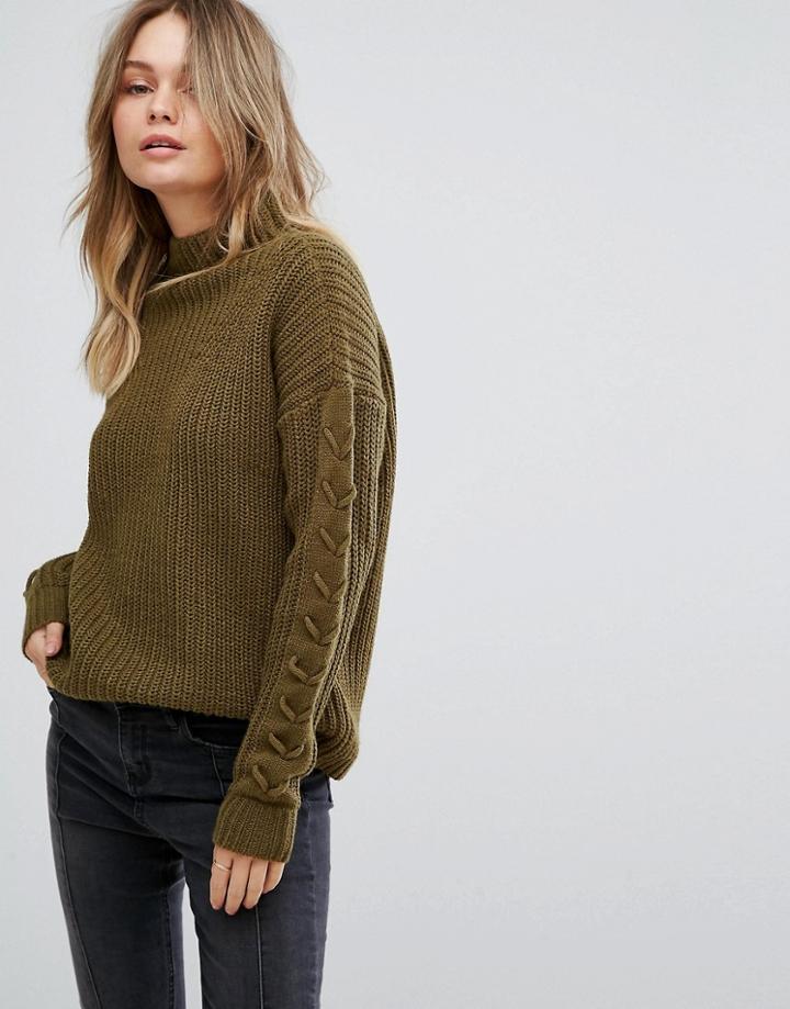 Vero Moda Funnel Neck Side Stitch Sweater - Green