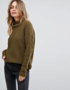 Vero Moda Funnel Neck Side Stitch Sweater - Green