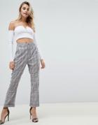 Prettylittlething Button Front Pants In Gray Check - Multi
