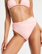 New Look Twist Detail Bikini Bottom In Pink-orange