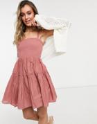 Asos Design Cami Mini Sundress With Raw Edges In Dusky Pink