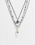 Asos Design Mutli Row Necklace In Semi Precious Look Beading And Rope Design-multi