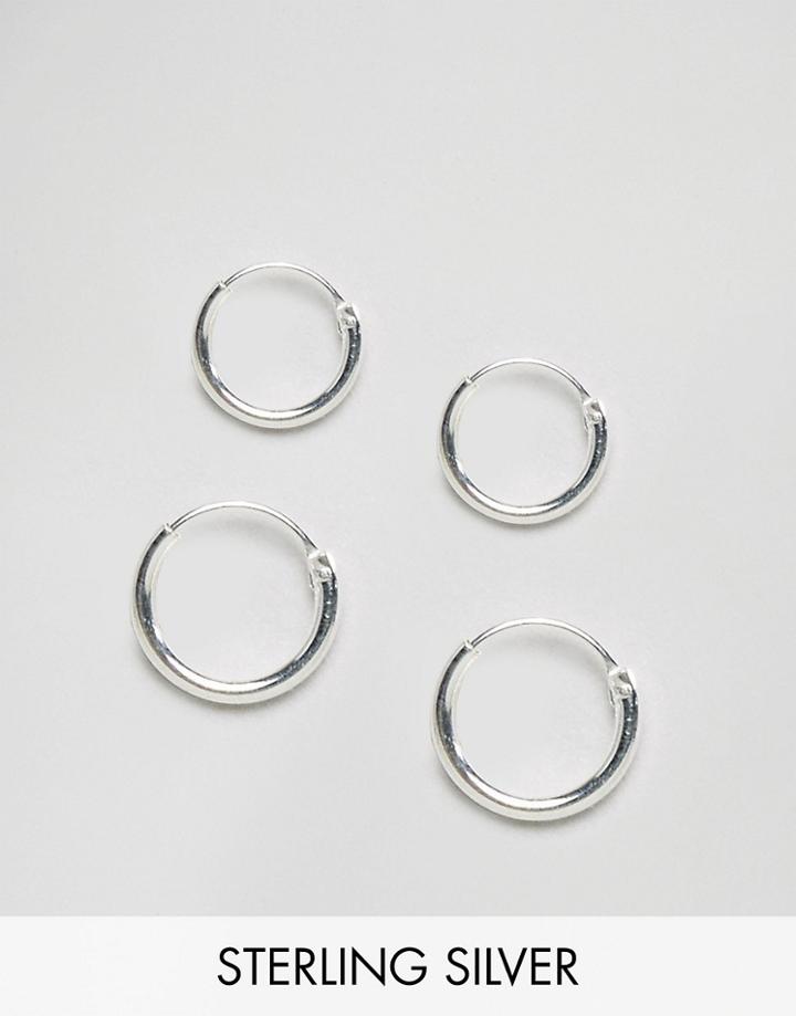 Asos Sterling Silver 12mm & 9mm Hoop Earring Pack - Silver