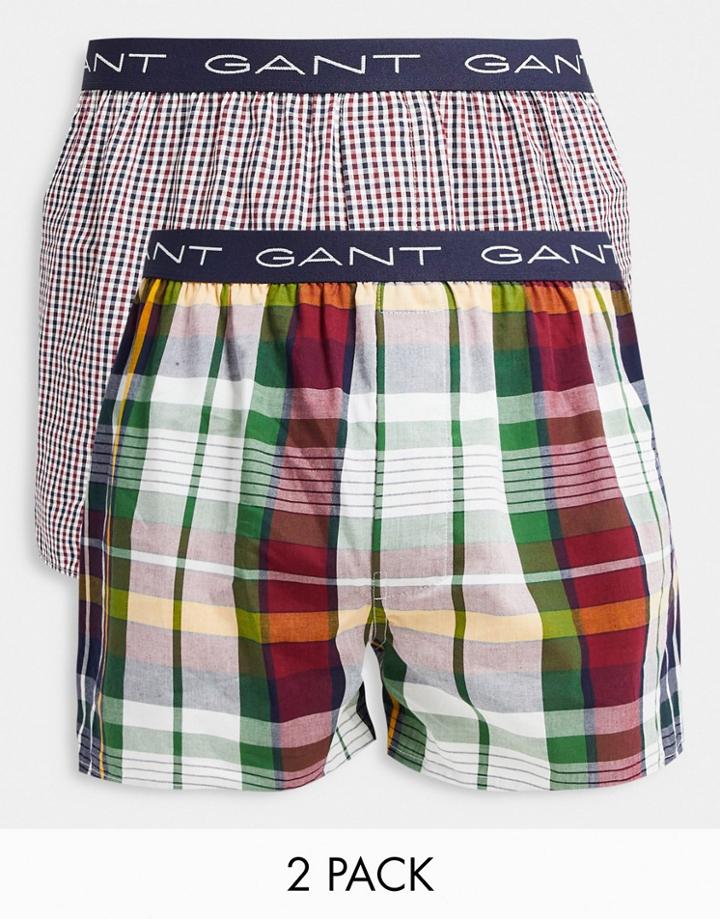 Gant 2 Pack Woven Boxer Shorts In Red And Check