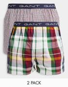 Gant 2 Pack Woven Boxer Shorts In Red And Check