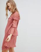 Influence Chiffon Frill Detail Dress - Pink
