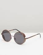 Asos Round Sunglasses With Metal Side Caps In Burnished Copper - Brown