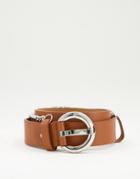 Glamorous Waist & Hip Belt With Silver Chain In Tan Pu - Tan-brown