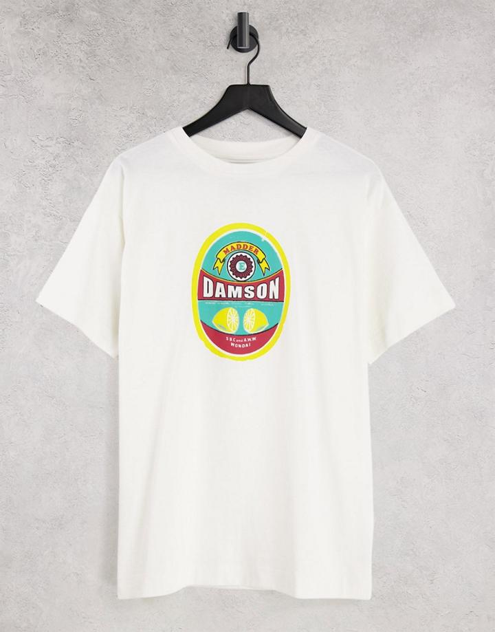 Damson Madder Organic Cotton Oversized T-shirt With Retro Logo-white