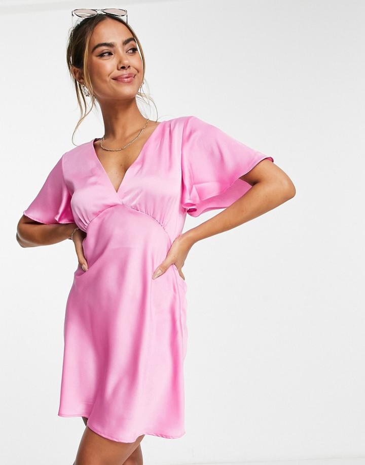Stradivarius V Neck Mini Dress In Pink