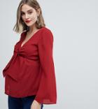Asos Design Maternity Nursing Long Sleeve Top With Tie Front Detail-orange