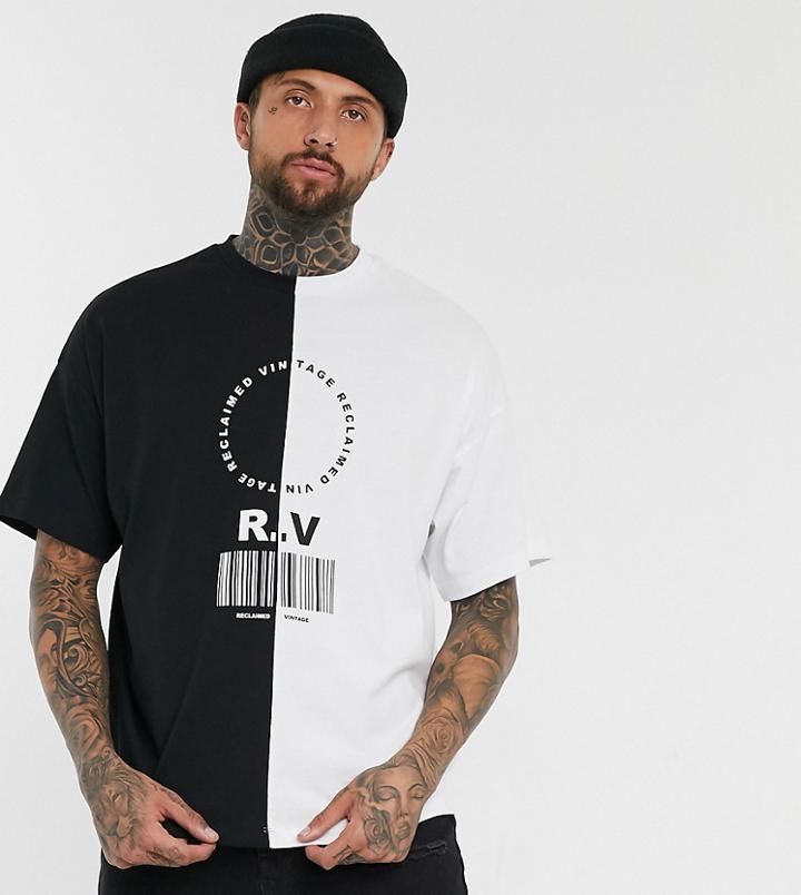 Reclaimed Vintage Inspired Spliced Logo Barcode Print T-shirt-black