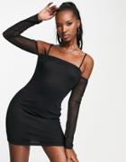 Naanaa Strappy Cami Mini Dress With Sleeves In Black