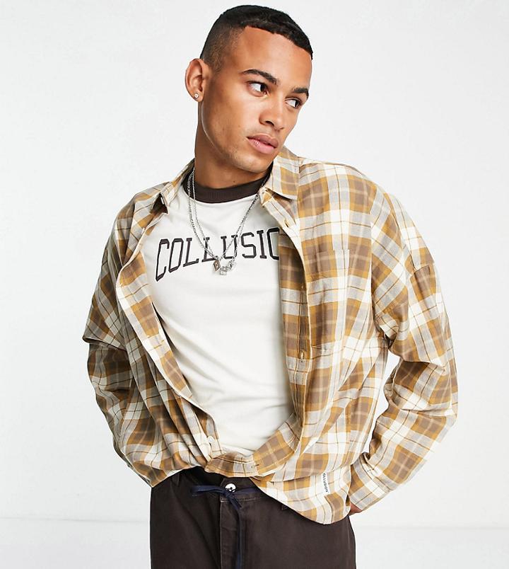 Collusion Drop Shoulder Shirt In Brown Check