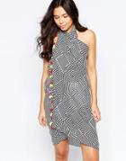 South Beach Geo Print Sarong Dress With Contrast Tassel Trims - Multi