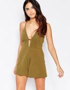 Oh My Love Halter Romper With Eyelet Detail - Khaki