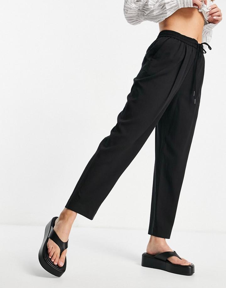 Mango Elasticated Waist Pants In Black