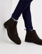 Asos Design Chelsea Boots In Brown Suede With Black Sole