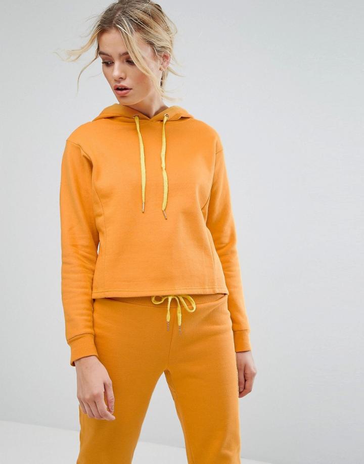 South Beach Crop Hoodie In Mustard - Yellow