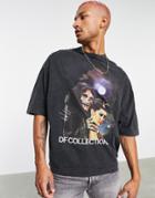 Asos Dark Future Oversized T-shirt With Gothic Graphic Print In Black Acid Wash
