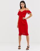 Ax Paris Frill Detail Bodycon Dress - Red