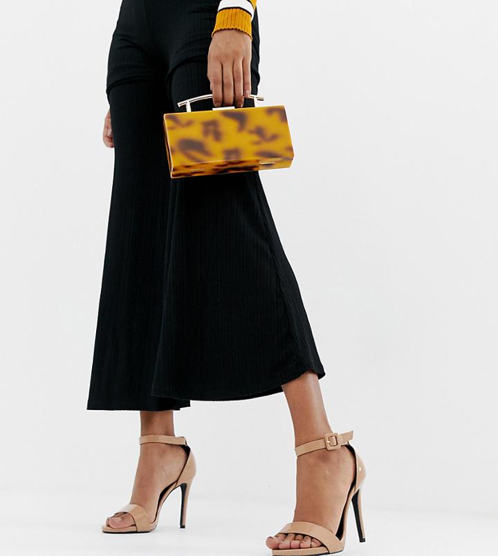 New Look Wide Fit Patent Heeled Sandal - Brown