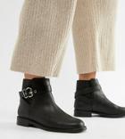 Asos Design Wide Fit Abena Buckle Ankle Boots-black