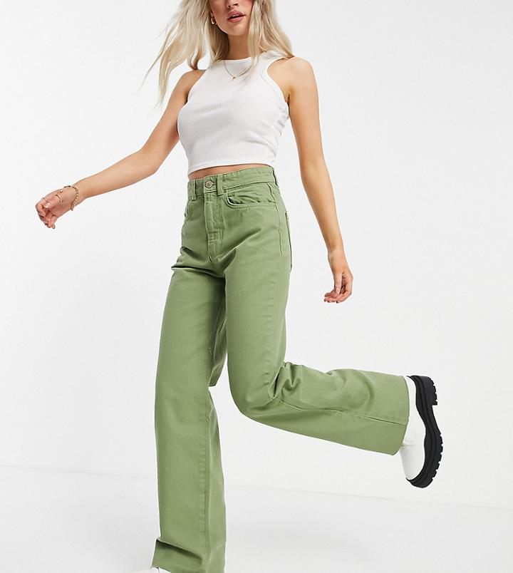 Stradivarius Petite 90s Dad Jean In Washed Khaki-green