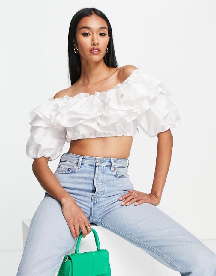 Vero Moda Crop Top With Exaggerated Ruffle Detail In White - Part Of A Set