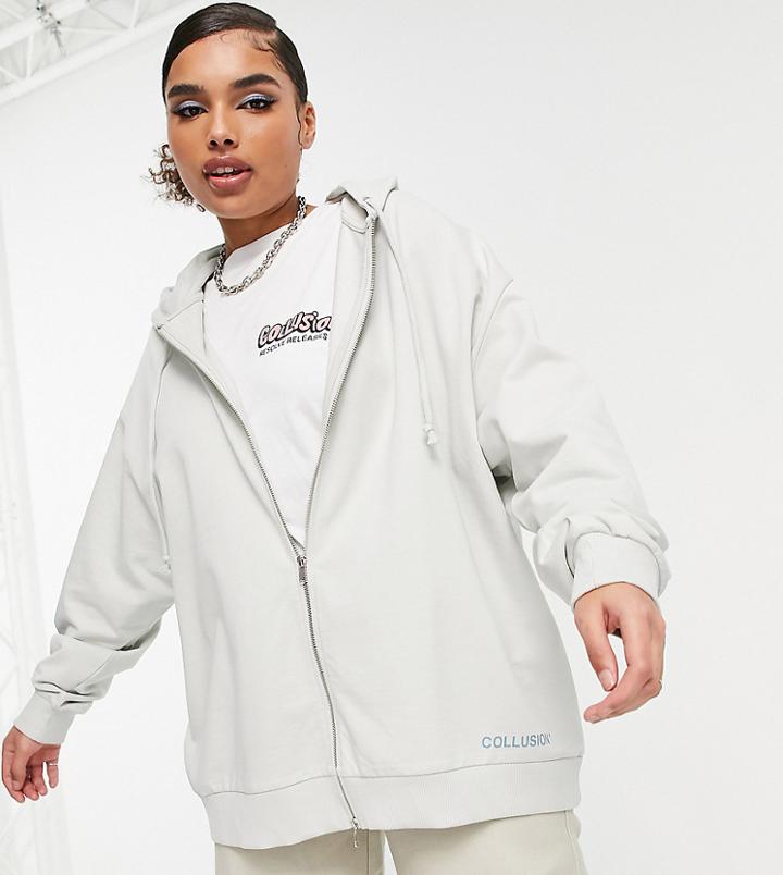 Collusion Plus Zip Up Oversized Hoodie In Ice Blue - Part Of A Set-blues