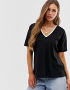 Asos Design Tipped V Neck T-shirt In Black - Black